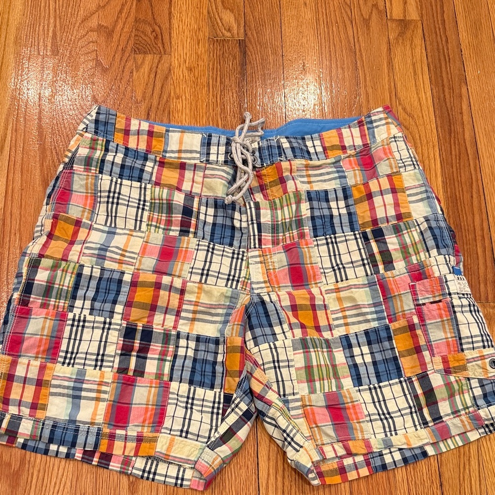 J. Crew Colorful Patchwork Plaid Swim Shorts